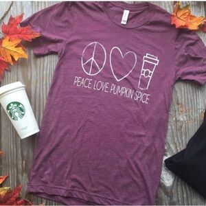 Nwt Heathered Purple Graphic Tee with Peace Love Pumpkin Spice Design